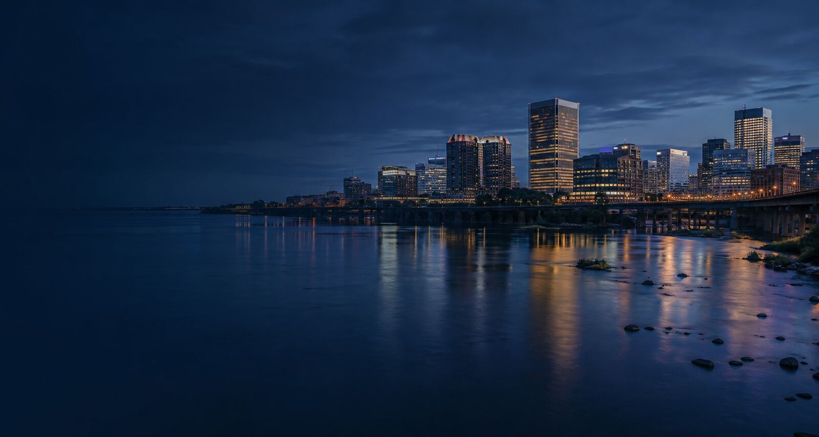 Richmond, Virginia skyline at blue hour
